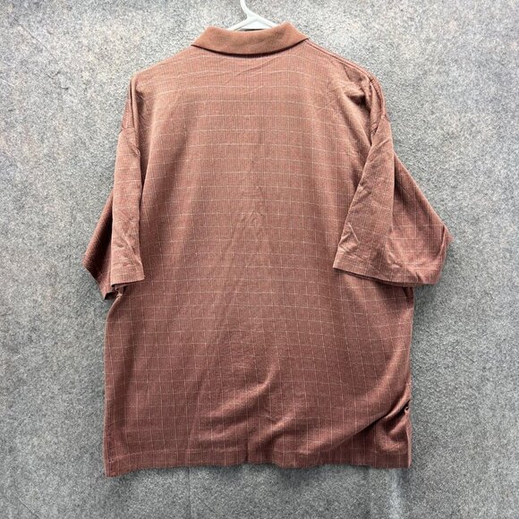 Ermenegildo Zegna Polo Shirt Mens 54 Brown Red Windowpane 100% Cotton Italy - Picture 2 of 11